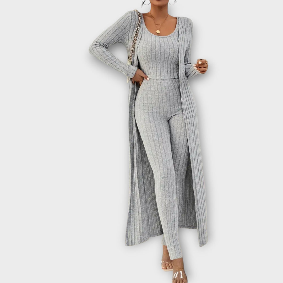 Women's Solid Ribbed Knit Three-Piece Set
