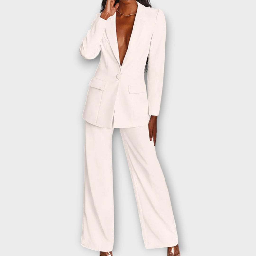 Women's Two-Piece Tailored Suit – Blazer & Wide-Leg Trousers