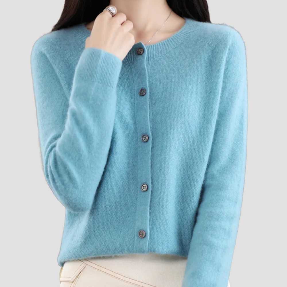 Relaxed-Fit Wool Ladies O-neck Cardigan Sweater