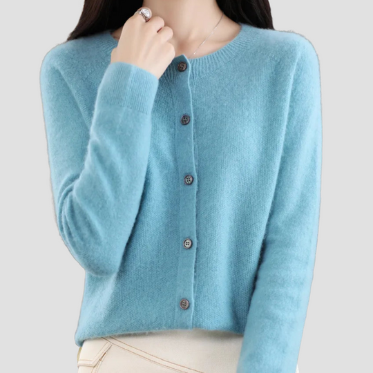 Relaxed-Fit Wool Ladies O-neck Cardigan Sweater