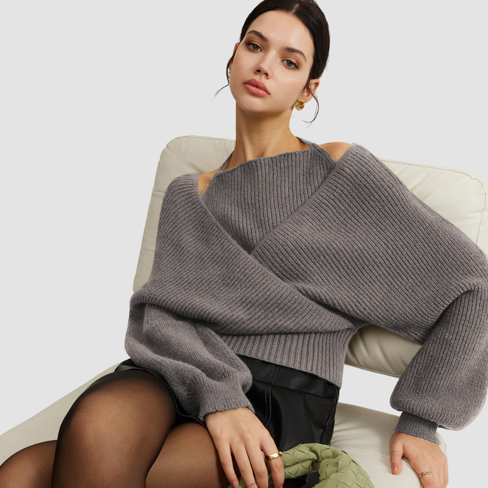 2 in 1 Bat Sleeve Halter Knit Top