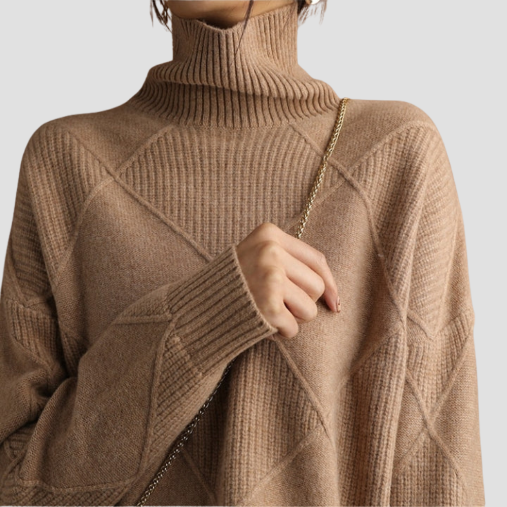 Diamond Knit Turtleneck Sweater for Women