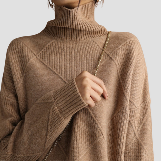 Diamond Knit Turtleneck Sweater for Women