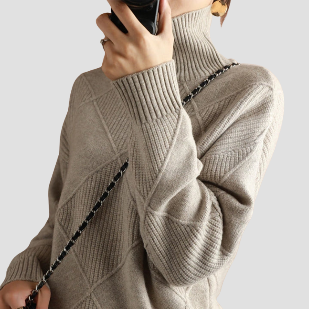 Diamond Knit Turtleneck Sweater for Women