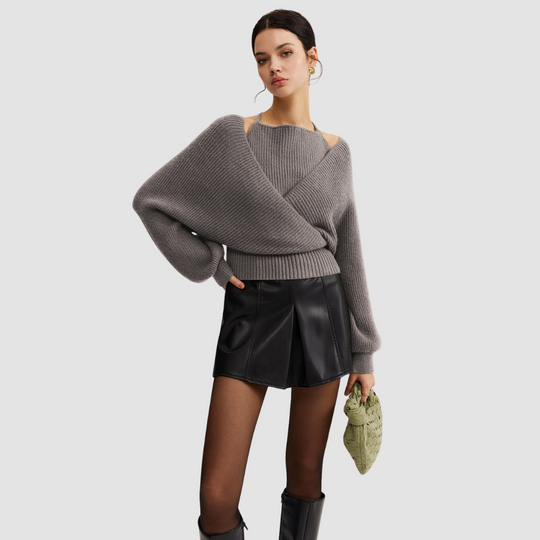 2 in 1 Bat Sleeve Halter Knit Top