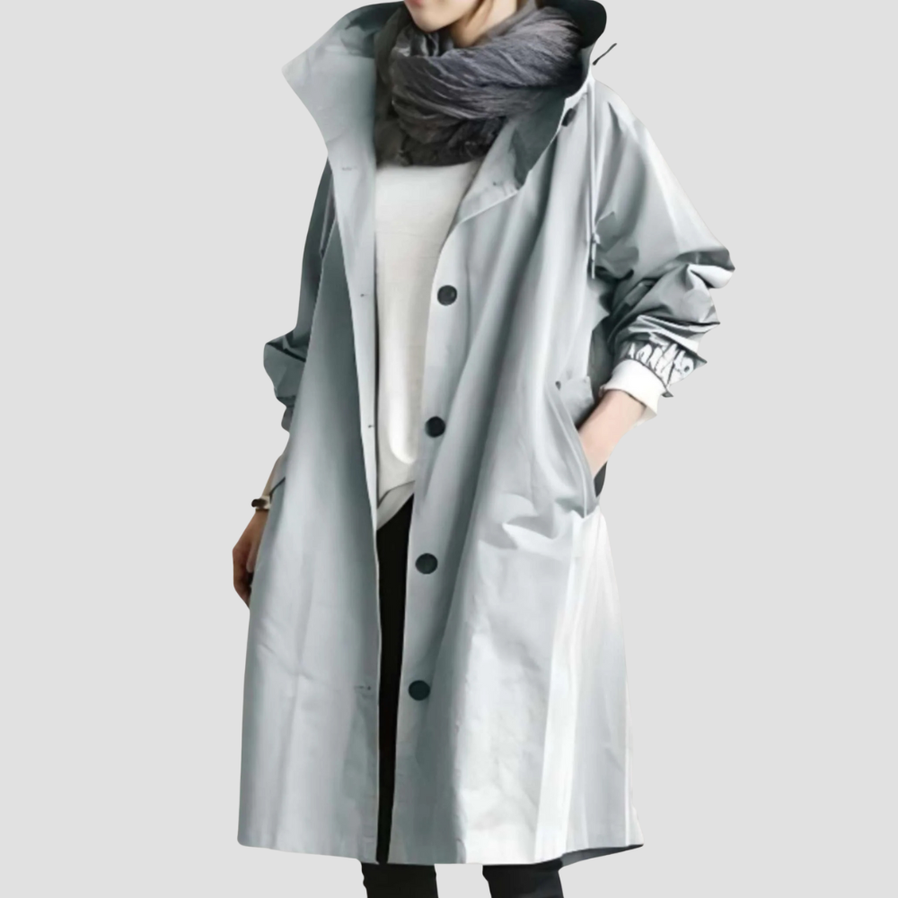 Women's Mid-Length Button-up Hooded Trench Coat