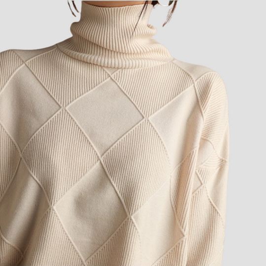 Diamond Knit Turtleneck Sweater for Women