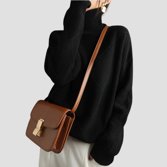 Diamond Knit Turtleneck Sweater for Women