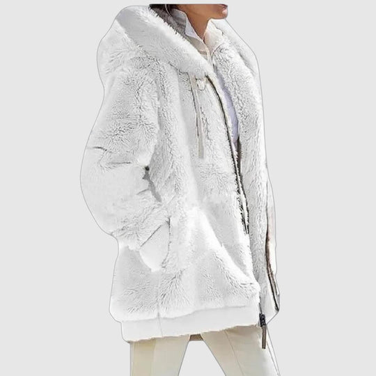 Women's Zip-up Jacket with Fluffy Collar and Hood