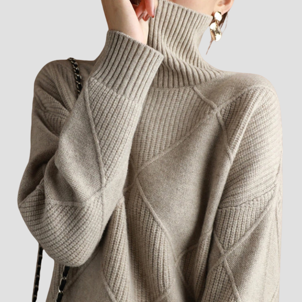 Diamond Knit Turtleneck Sweater for Women