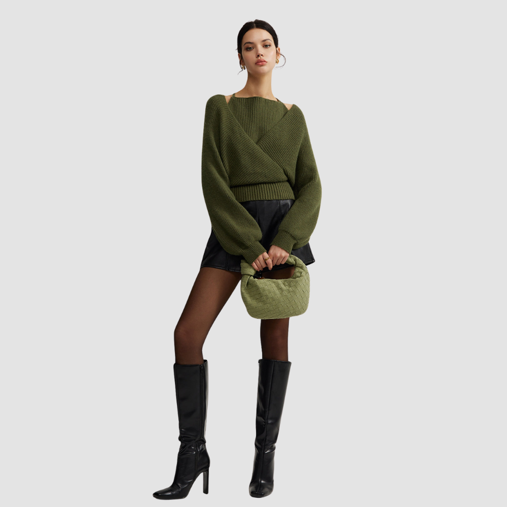 2 in 1 Bat Sleeve Halter Knit Top