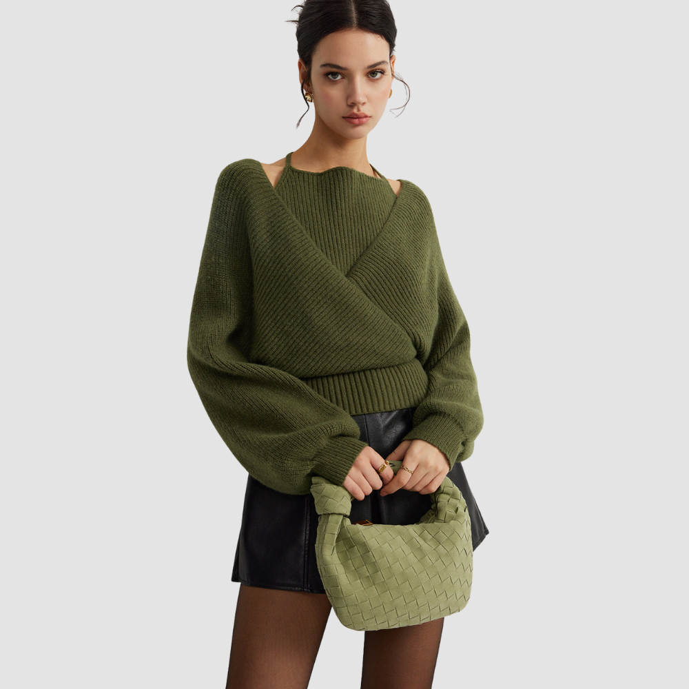 2 in 1 Bat Sleeve Halter Knit Top