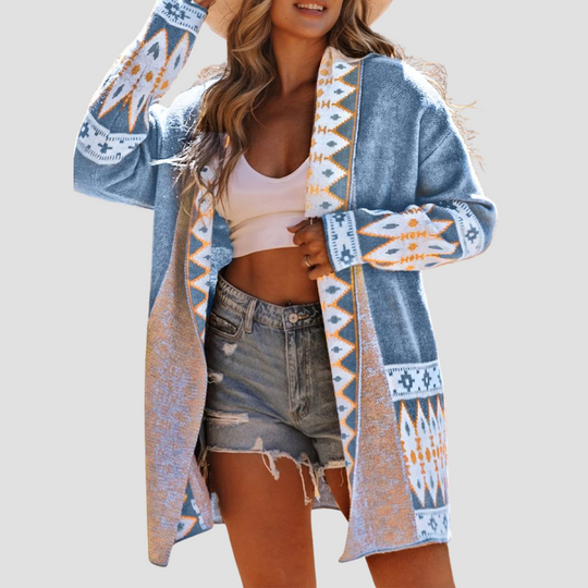 Women's Blue Aztec Cardigan Sweater
