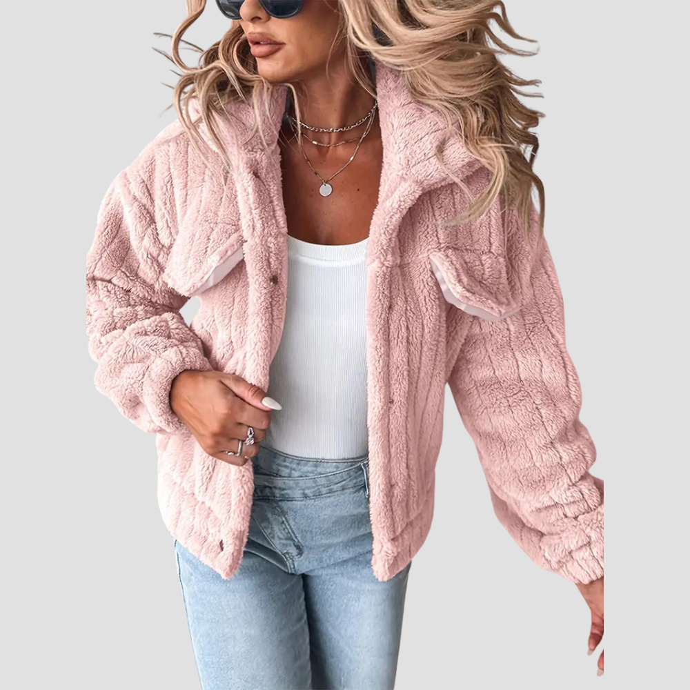 Solid Single Breasted Fuzzy Coat for Women