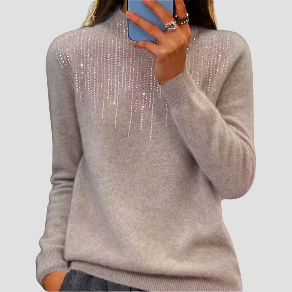 Women's Semi-Turtleneck Sweater with Sequins - Chic and Comfy Winter Style