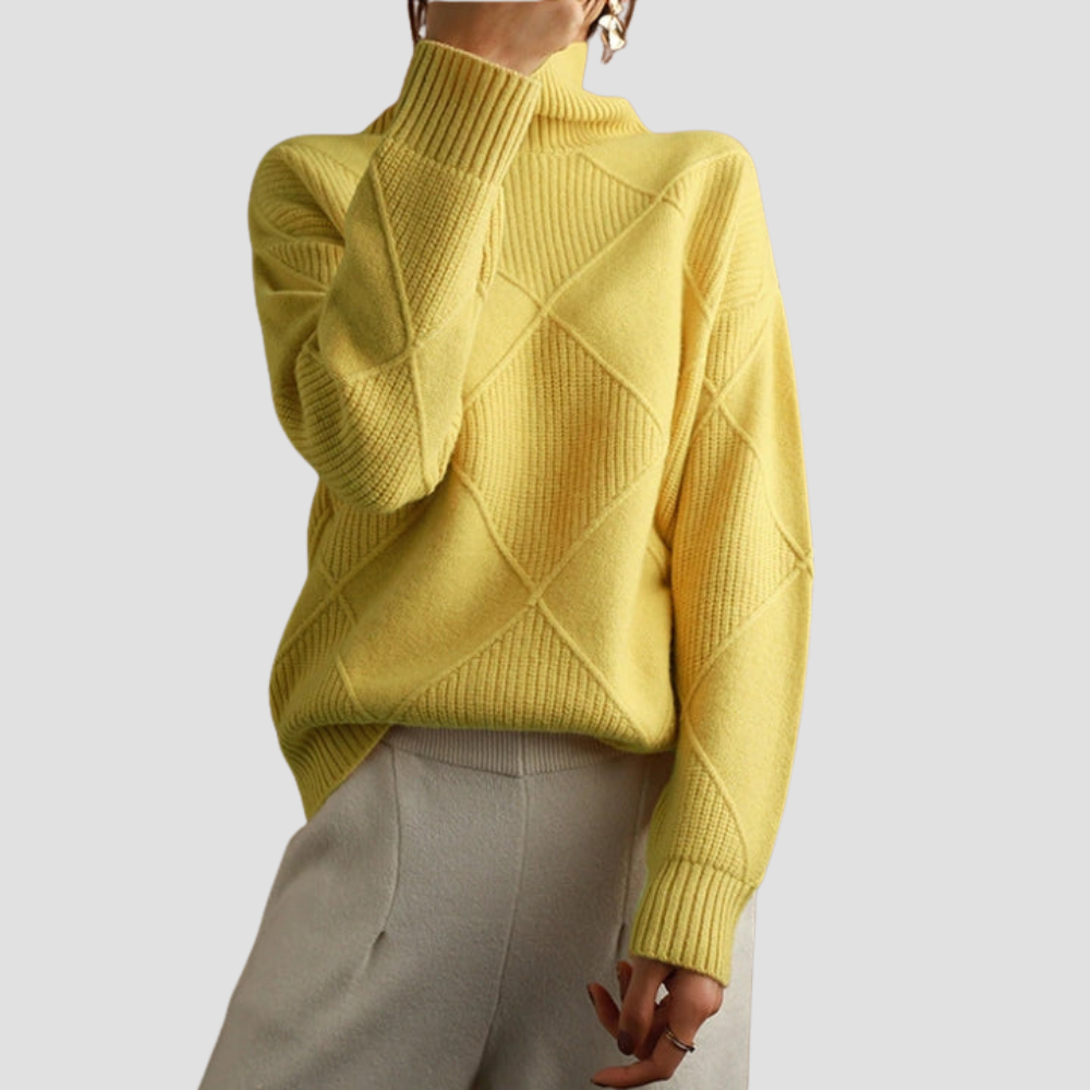 Diamond Knit Turtleneck Sweater for Women