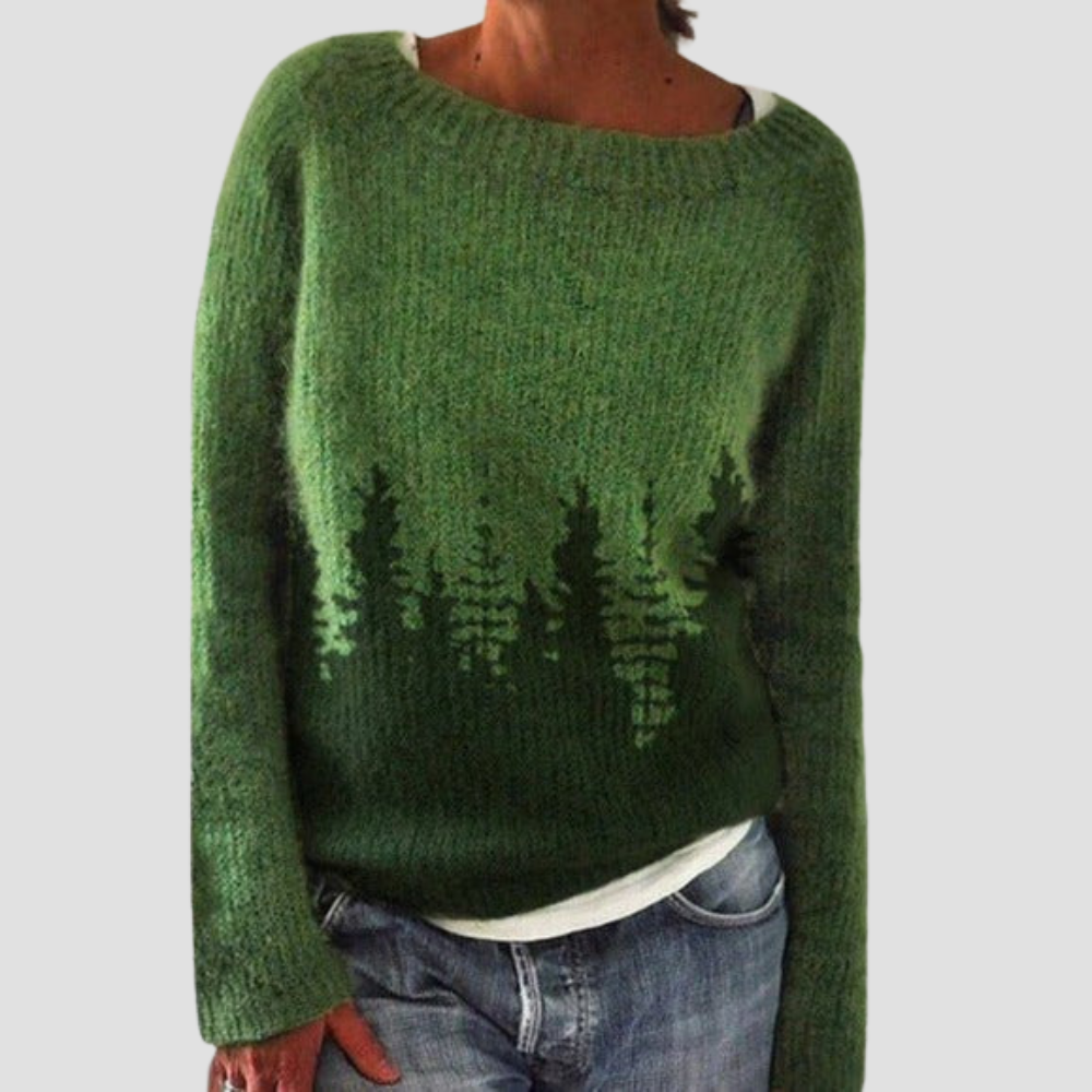Patterned Knit Sweater for Women with Crew Neckline