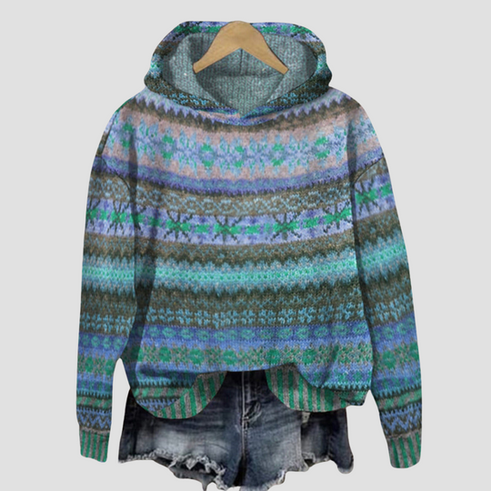 Women's Knit Pullover Hoodie Sweater – Ribbed Trim