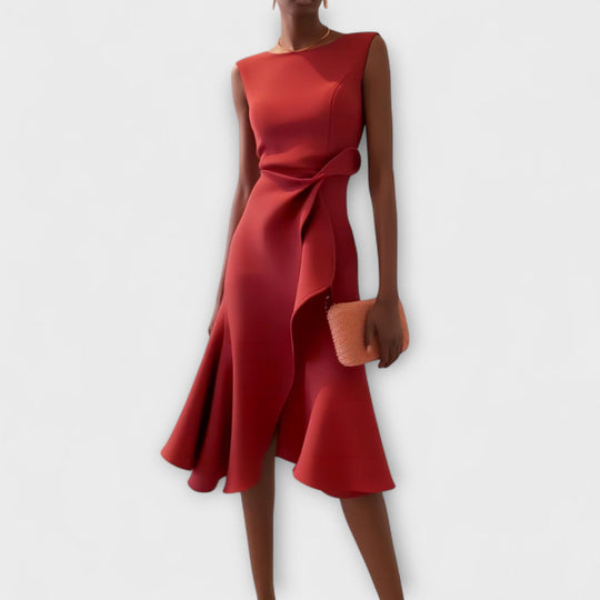 Sculpted Ruffle Midi Dress