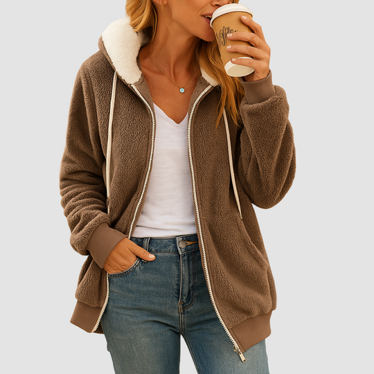 Hooded fleece cardigan with pockets for women