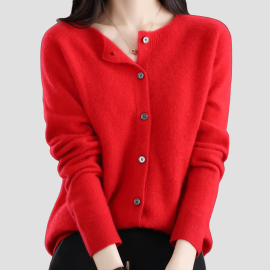 Relaxed-Fit Wool Ladies O-neck Cardigan Sweater