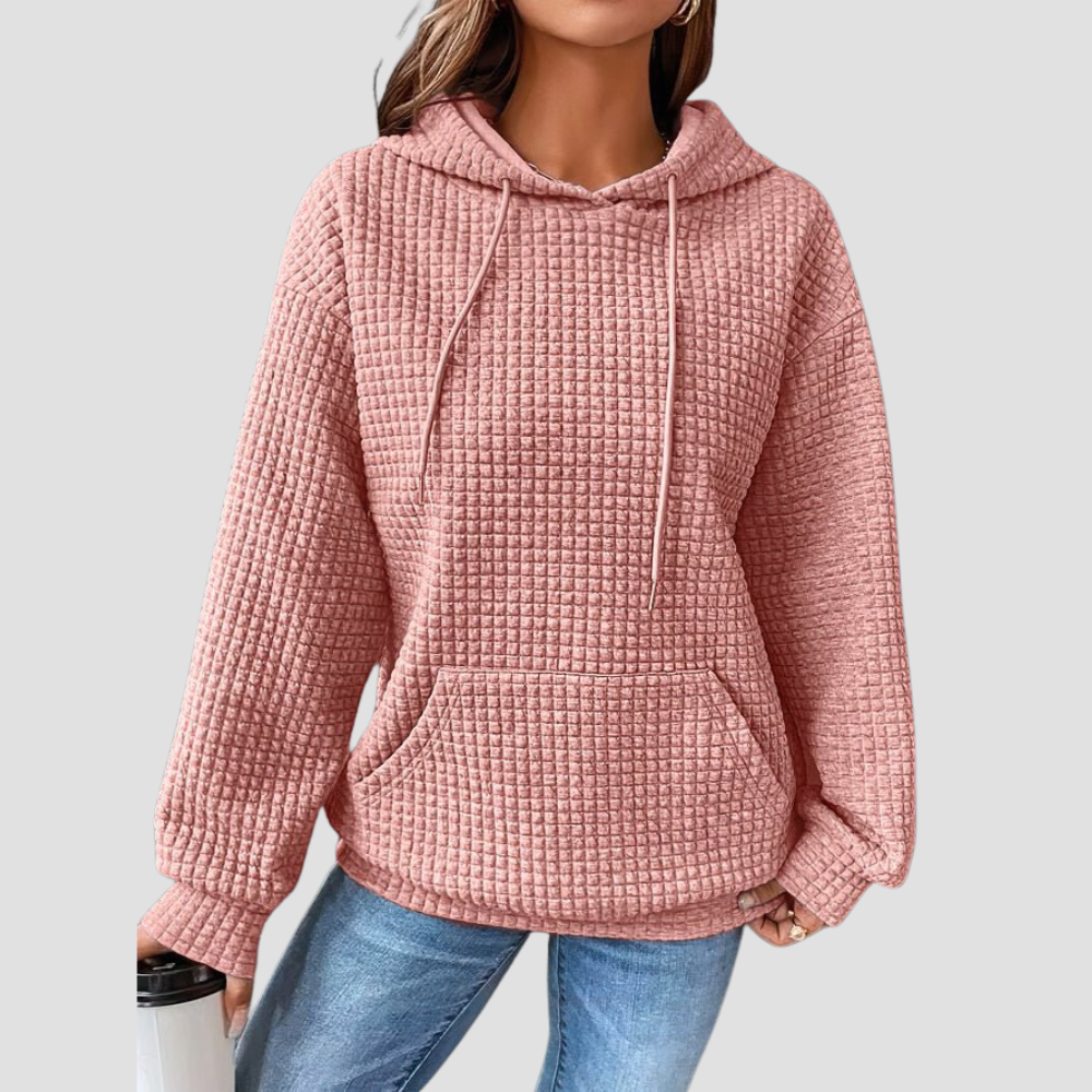 Women's Waffle Knit Hooded Drawstring Sweatshirt