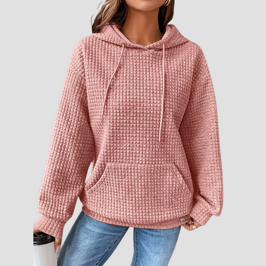 Women's Waffle Knit Hooded Drawstring Sweatshirt