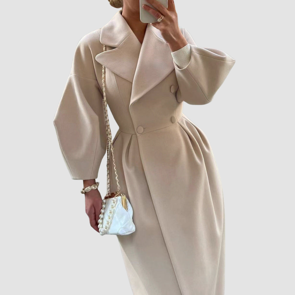 Women Elegant Belted Dress Coat