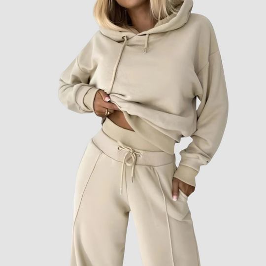 2-piece set: two-tone cropped hoodie and adjustable waist jogging pants