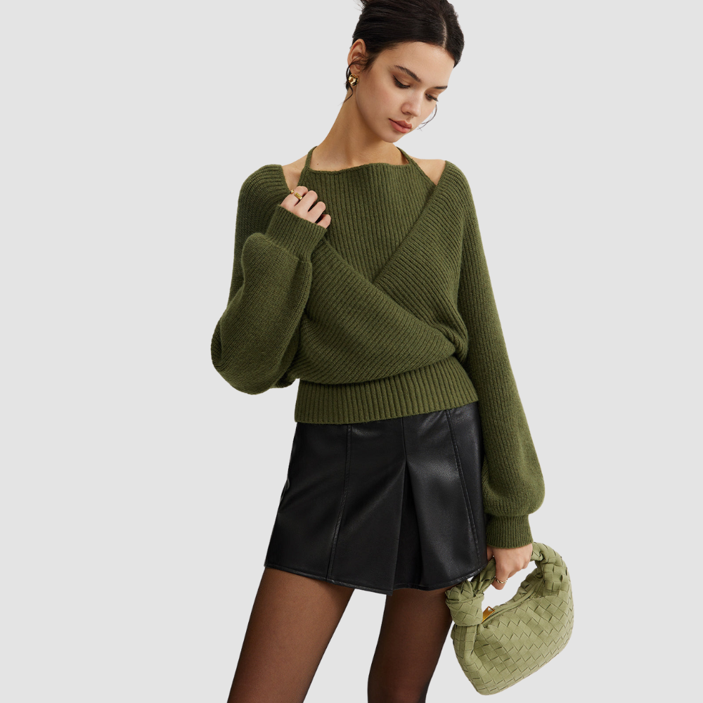 2 in 1 Bat Sleeve Halter Knit Top