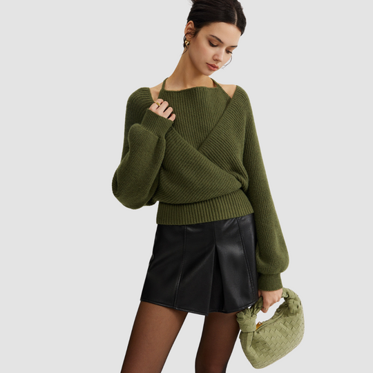 2 in 1 Bat Sleeve Halter Knit Top