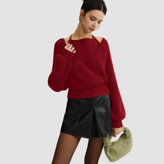 2 in 1 Bat Sleeve Halter Knit Top