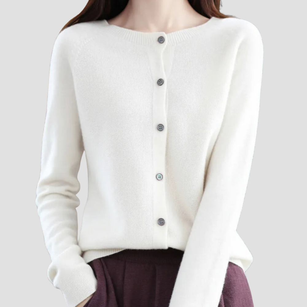 Relaxed-Fit Wool Ladies O-neck Cardigan Sweater