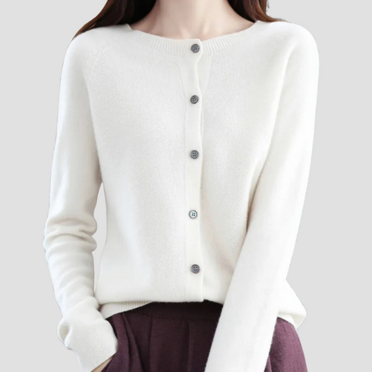 Relaxed-Fit Wool Ladies O-neck Cardigan Sweater