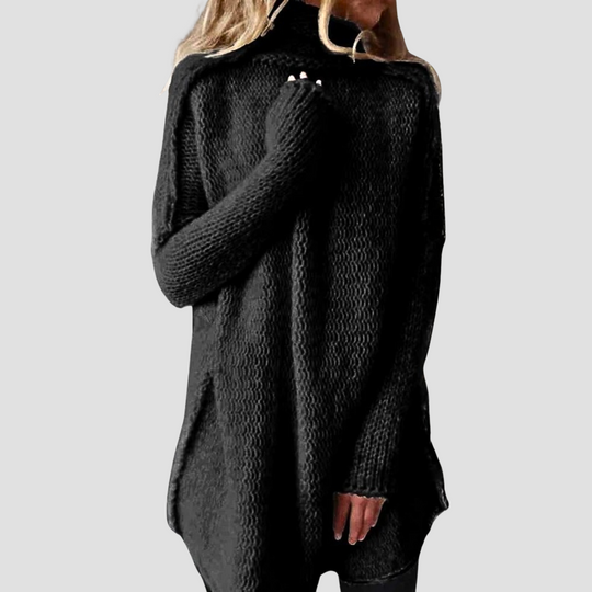 Women's Knitted Sweater - Oversized High Neck Tunic