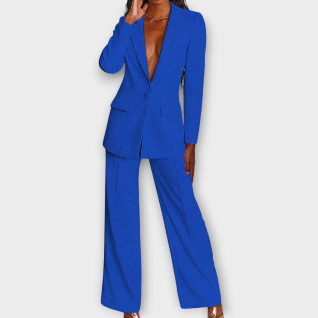 Women's Two-Piece Tailored Suit – Blazer & Wide-Leg Trousers