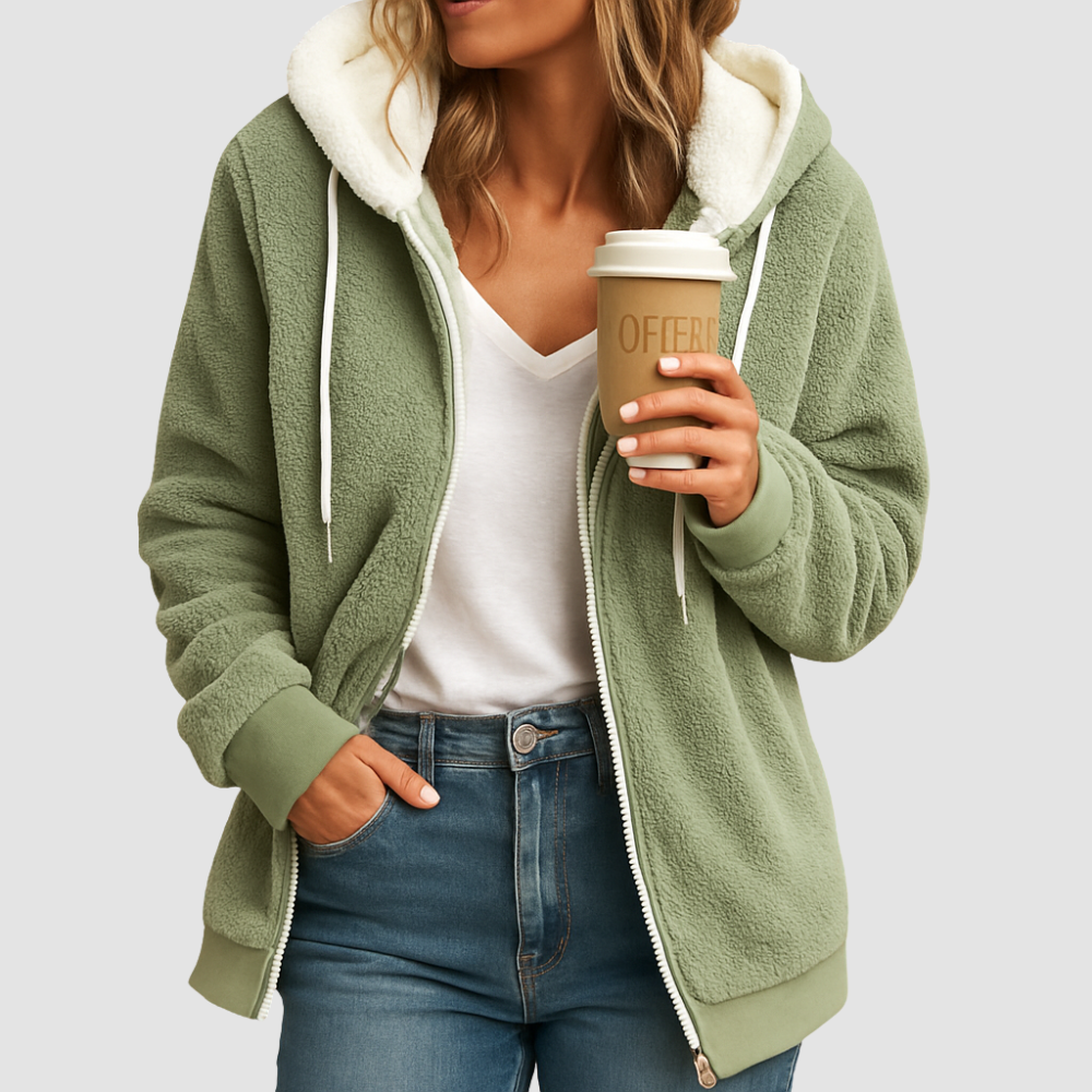 Hooded fleece cardigan with pockets for women