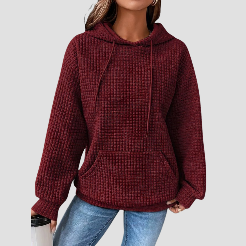 Women's Waffle Knit Hooded Drawstring Sweatshirt