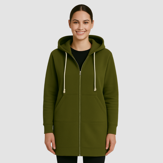 Women Longline Zip Hoodie