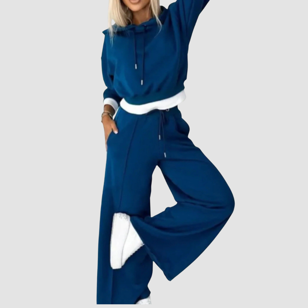 2-piece set: two-tone cropped hoodie and adjustable waist jogging pants