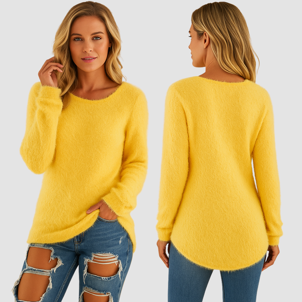 Lightweight knit sweater with crew neck for women