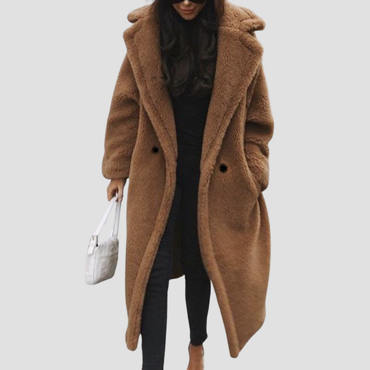 Women's Oversize Faux Fur Long Jacket – Lapel Collar, Relaxed Fit