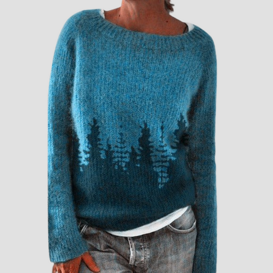 Patterned Knit Sweater for Women with Crew Neckline