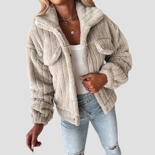 Solid Single Breasted Fuzzy Coat for Women