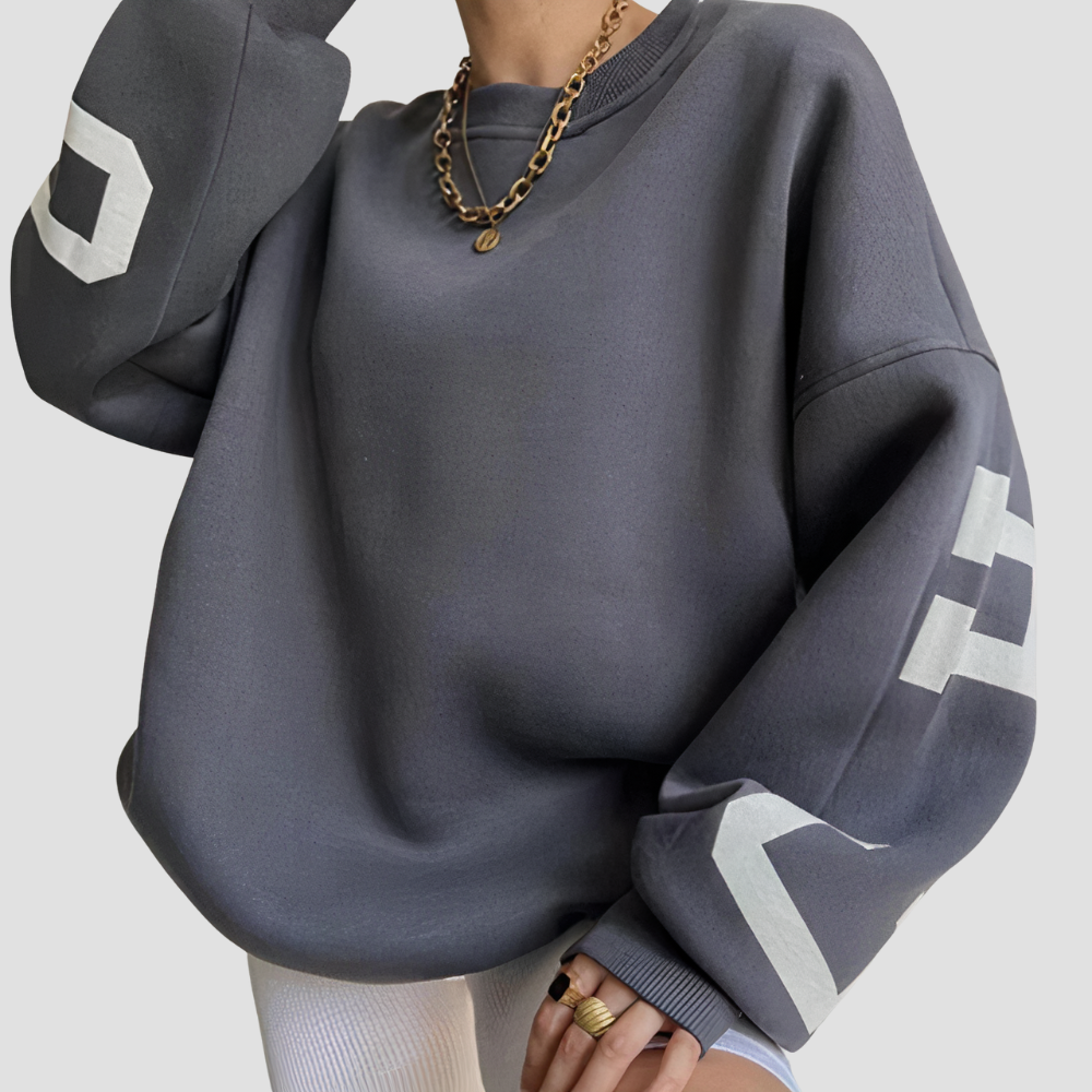 Long-sleeved Crewneck Sweatshirt with Printed Letters for Women