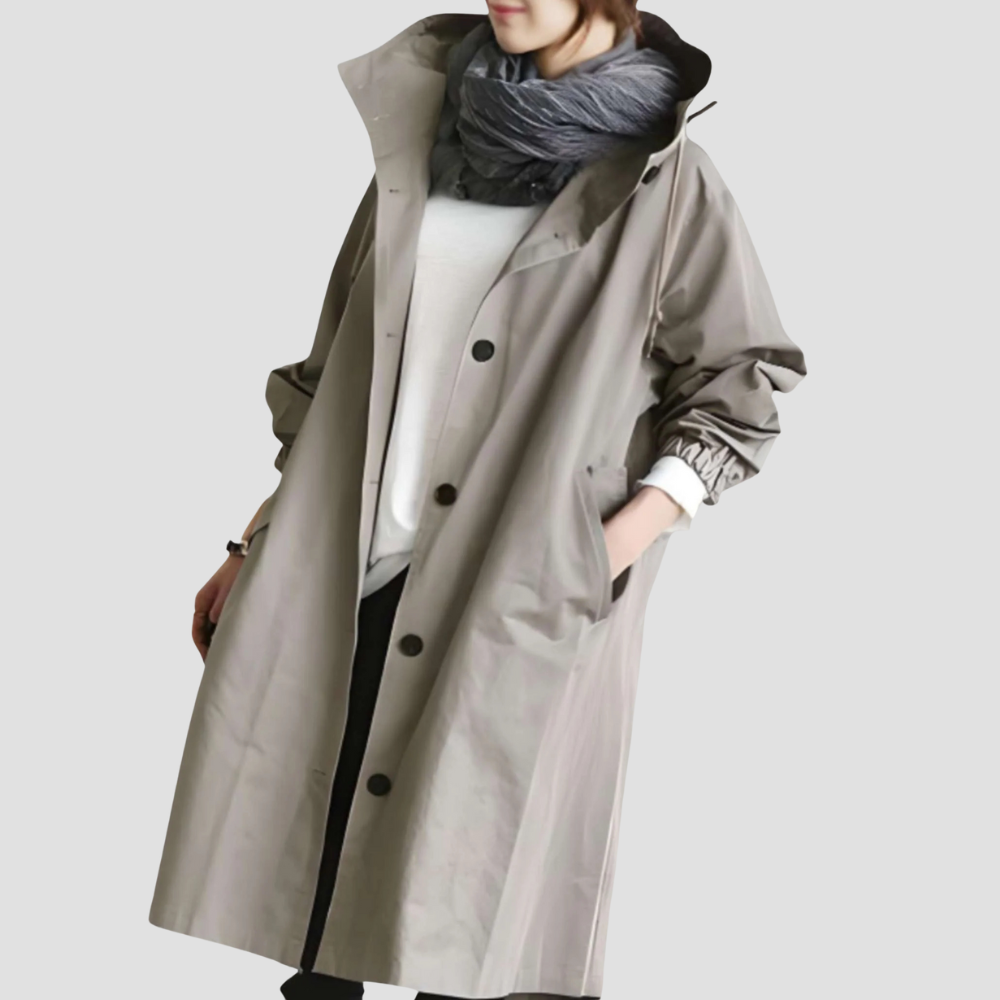 Women's Mid-Length Button-up Hooded Trench Coat