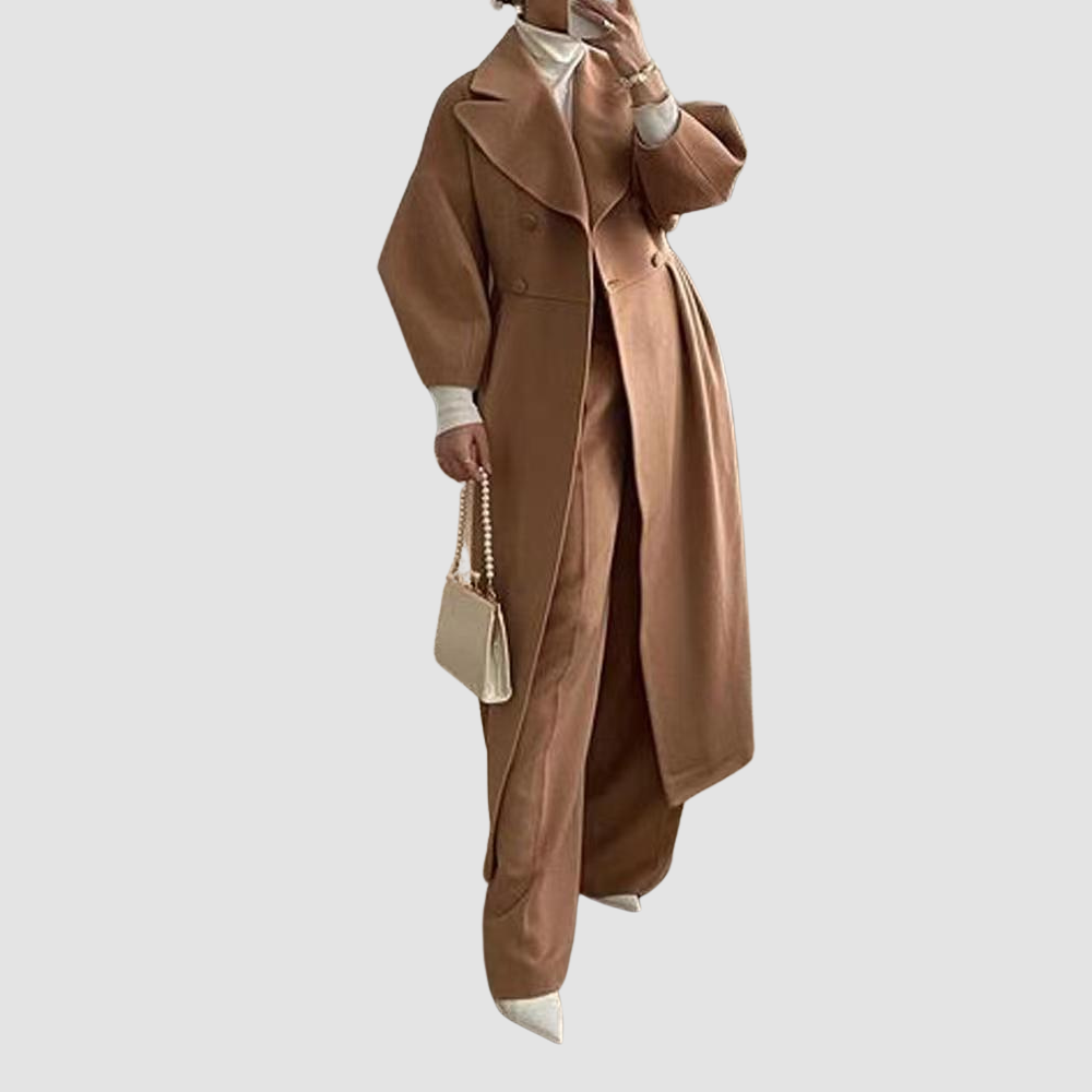 Women Elegant Belted Dress Coat