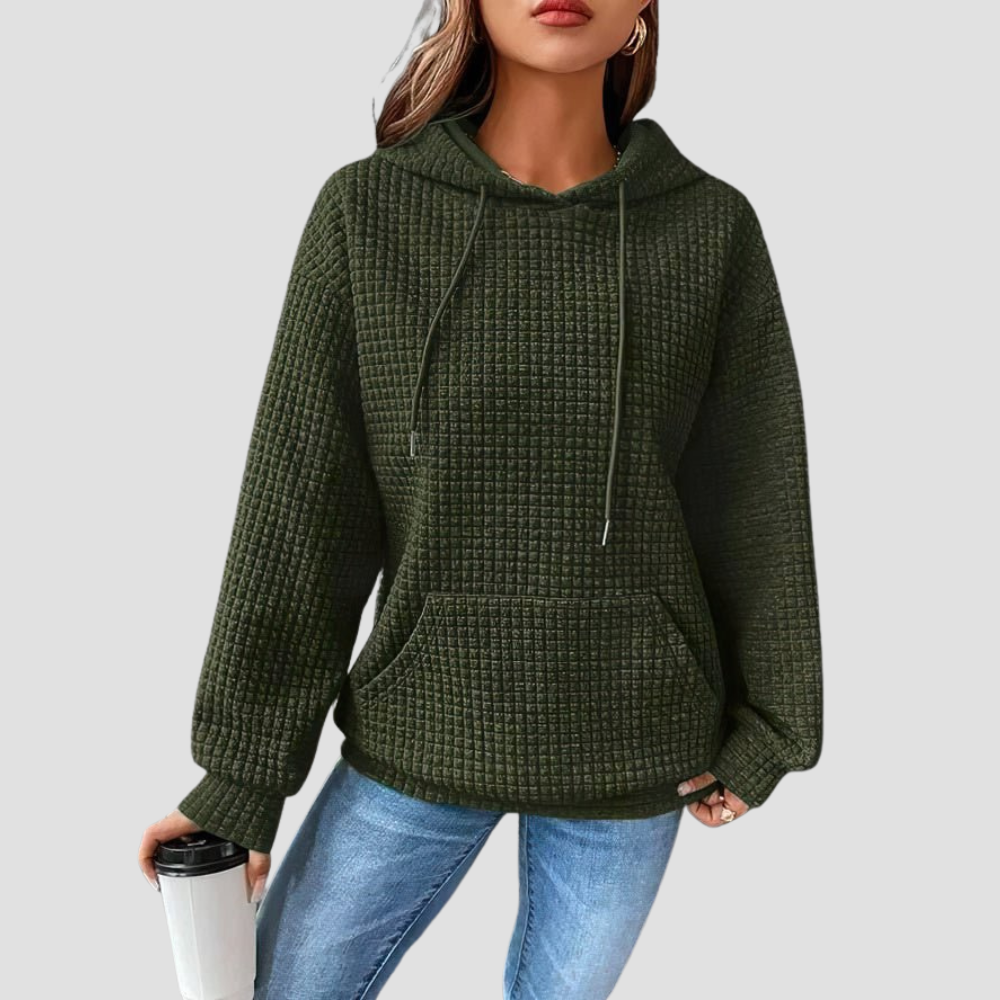 Women's Waffle Knit Hooded Drawstring Sweatshirt