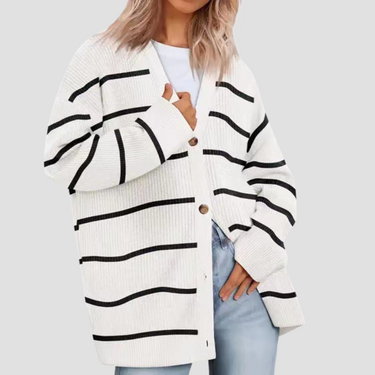 Striped Knit Cardigan Sweater for Women