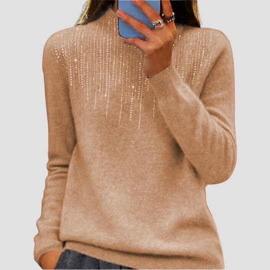 Women's Semi-Turtleneck Sweater with Sequins - Chic and Comfy Winter Style